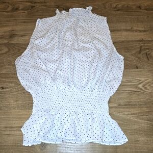 Blashe Boutique White Polka Dot Sleeveless Blouse Cinchable Waist Size‎ Small